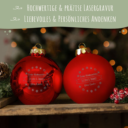 SEO. Gravierte Weihnachtskugel mit Wunschtext - Rot (matt) Linkreich