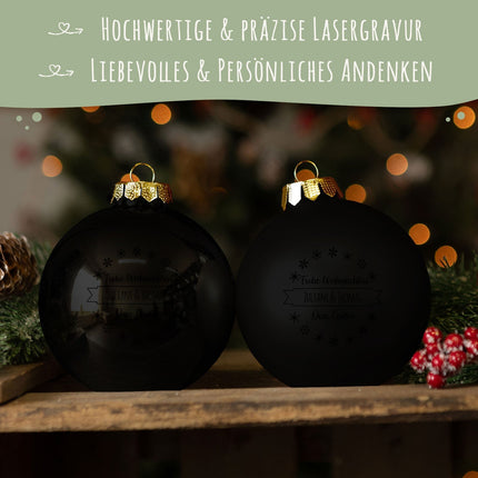SEO. Gravierte Weihnachtskugel mit Wunschtext - Schwarz (matt) Linkreich