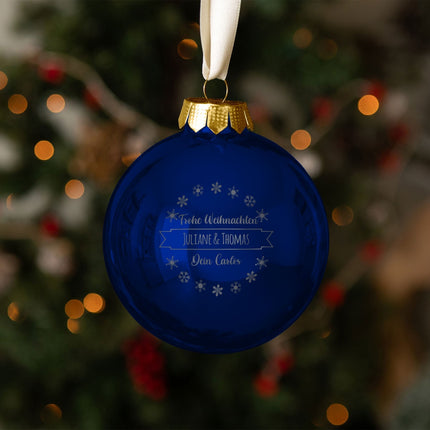 SEO. Gravierte Weihnachtskugel mit Wunschtext - Blau (matt) Linkreich