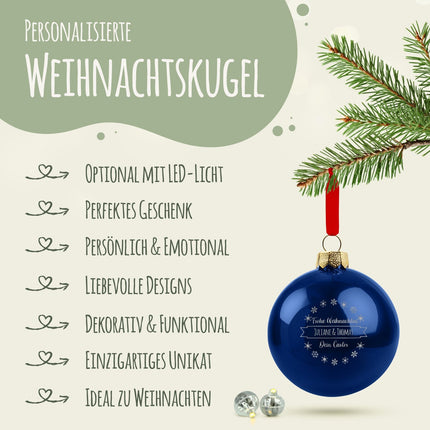 SEO. Gravierte Weihnachtskugel mit Wunschtext - Blau (matt) Linkreich