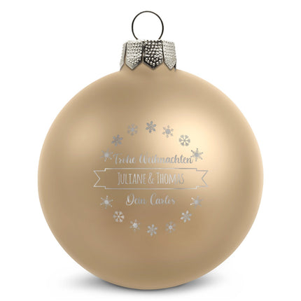 SEO. Gravierte Weihnachtskugel mit Wunschtext - Beige (matt) Linkreich