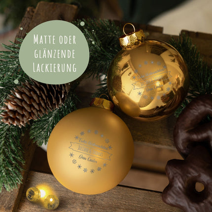 SEO. Gravierte Weihnachtskugel mit Wunschtext - Gold (matt) Linkreich