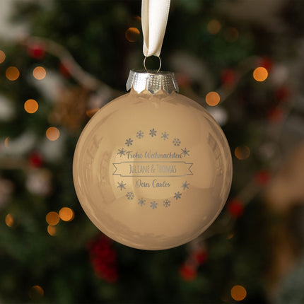 SEO. Gravierte Weihnachtskugel mit Wunschtext - Beige (matt) Linkreich