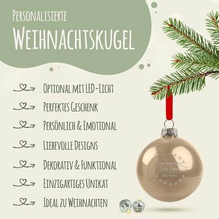 SEO. Gravierte Weihnachtskugel mit Wunschtext - Beige (matt) Linkreich