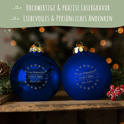 SEO. Gravierte Weihnachtskugel mit Wunschtext - Blau (matt) Linkreich
