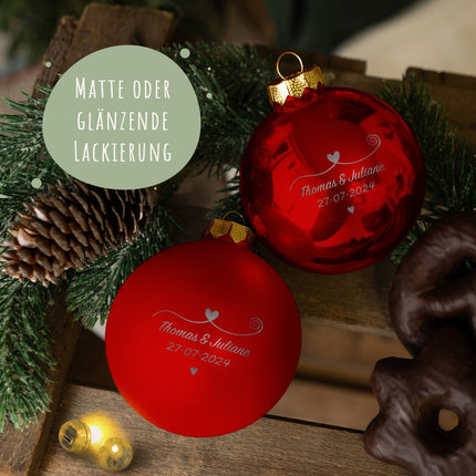 SEO. Gravierte Weihnachtskugel - Paar verliebt - Rot (matt) Linkreich