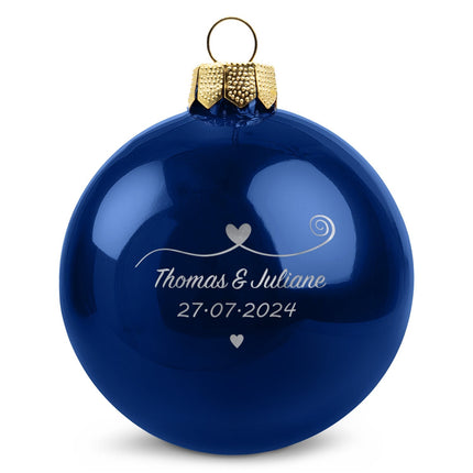 SEO. Gravierte Weihnachtskugel - Paar verliebt - Blau (glänzend) Linkreich