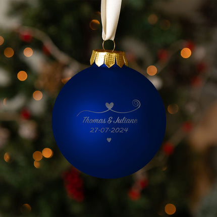 SEO. Gravierte Weihnachtskugel - Paar verliebt - Blau (matt) Linkreich