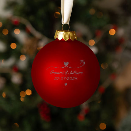 SEO. Gravierte Weihnachtskugel - Paar verliebt - Rot (matt) Linkreich