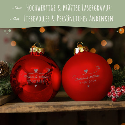 SEO. Gravierte Weihnachtskugel - Paar verliebt - Rot (matt) Linkreich