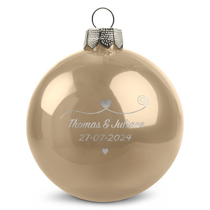 SEO. Gravierte Weihnachtskugel - Paar verliebt - Beige (glänzend) Linkreich