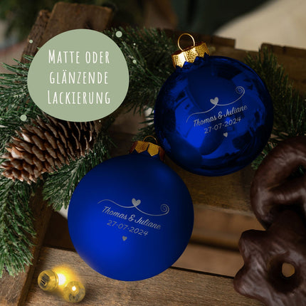 SEO. Gravierte Weihnachtskugel - Paar verliebt - Blau (matt) Linkreich