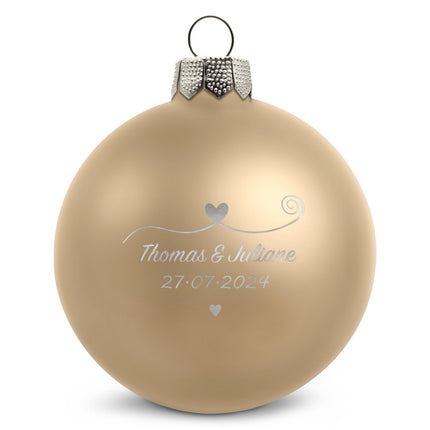 SEO. Gravierte Weihnachtskugel - Paar verliebt - Beige (matt) Linkreich