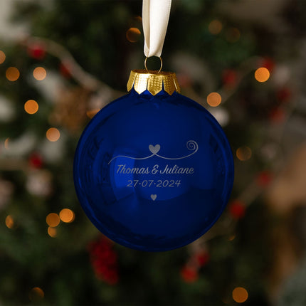 SEO. Gravierte Weihnachtskugel - Paar verliebt - Blau (matt) Linkreich