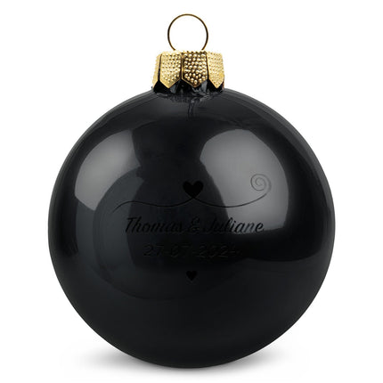 SEO. Gravierte Weihnachtskugel - Paar verliebt - Schwarz (glänzend) Linkreich