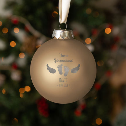 SEO. Gravierte Weihnachtskugel - Sternenkind - Beige (matt) Linkreich