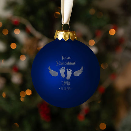 SEO. Gravierte Weihnachtskugel - Sternenkind - Blau (matt) Linkreich