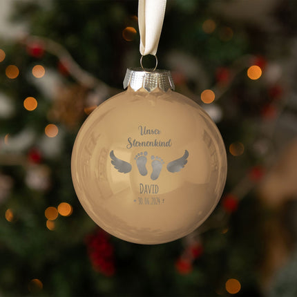 SEO. Gravierte Weihnachtskugel - Sternenkind - Beige (matt) Linkreich