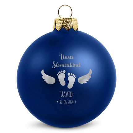 SEO. Gravierte Weihnachtskugel - Sternenkind - Blau (matt) Linkreich