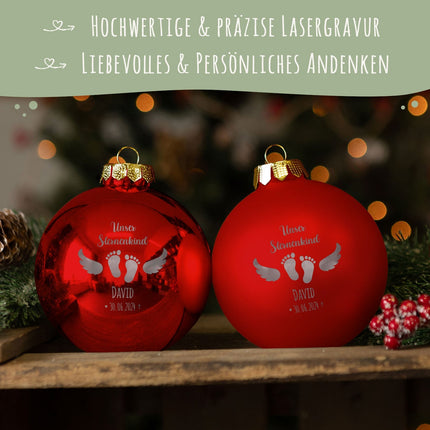 SEO. Gravierte Weihnachtskugel - Sternenkind - Rot (matt) Linkreich