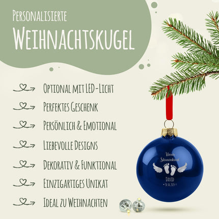 SEO. Gravierte Weihnachtskugel - Sternenkind - Blau (matt) Linkreich