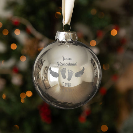 SEO. Gravierte Weihnachtskugel - Sternenkind - Blau (matt) Linkreich