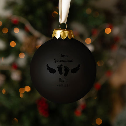 SEO. Gravierte Weihnachtskugel - Sternenkind - Schwarz (matt) Linkreich