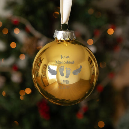 SEO. Gravierte Weihnachtskugel - Sternenkind - Gold (matt) Linkreich