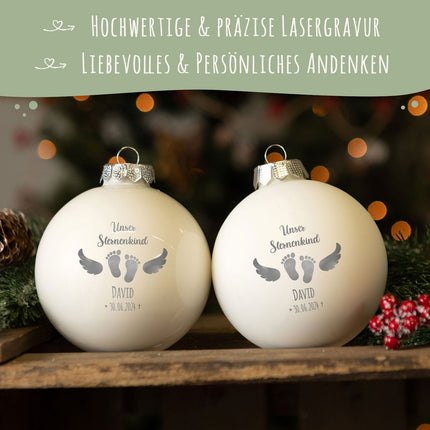 SEO. Gravierte Weihnachtskugel - Sternenkind - Blau (matt) Linkreich