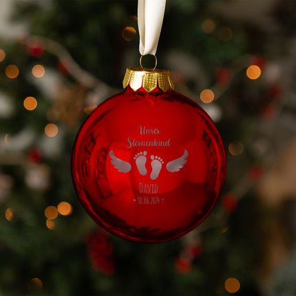 SEO. Gravierte Weihnachtskugel - Sternenkind - Rot (glänzend) Linkreich