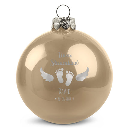 SEO. Gravierte Weihnachtskugel - Sternenkind - Beige (glänzend) Linkreich
