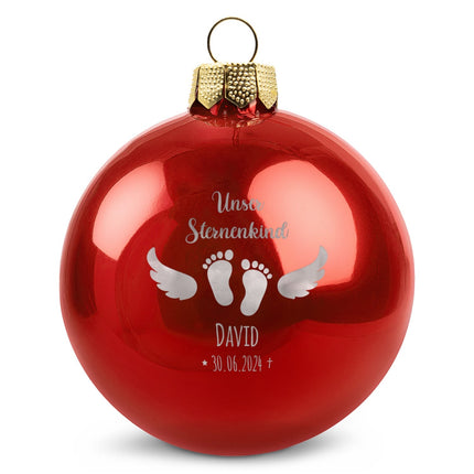 SEO. Gravierte Weihnachtskugel - Sternenkind - Rot (glänzend) Linkreich