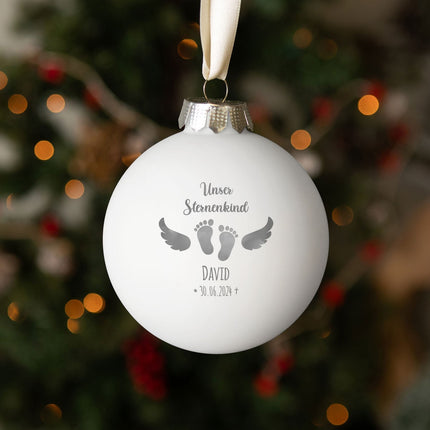 SEO. Gravierte Weihnachtskugel - Sternenkind - Blau (matt) Linkreich