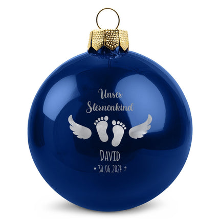 SEO. Gravierte Weihnachtskugel - Sternenkind - Blau (glänzend) Linkreich