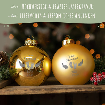 SEO. Gravierte Weihnachtskugel - Sternenkind - Gold (matt) Linkreich