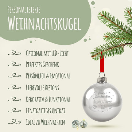 SEO. Gravierte Weihnachtskugel - Unser erstes Weihnachten für Paare - Schwarz (matt) Linkreich
