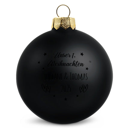 SEO. Gravierte Weihnachtskugel - Unser erstes Weihnachten für Paare - Schwarz (matt) Linkreich