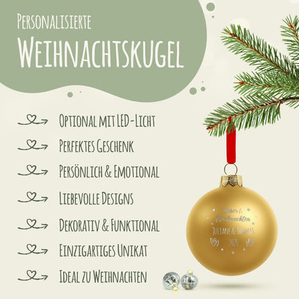 SEO. Gravierte Weihnachtskugel - Unser erstes Weihnachten für Paare - Gold (matt) Linkreich