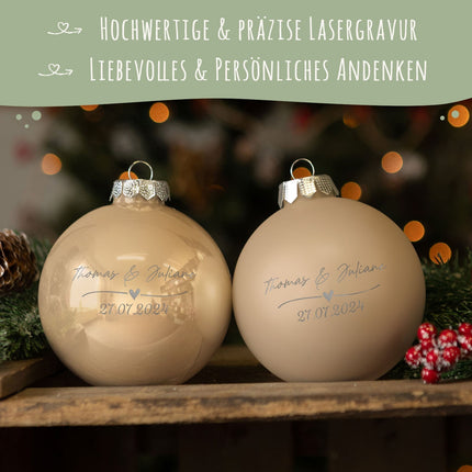 SEO. Gravierte Weihnachtskugel - Wedding Love - Beige (matt) Linkreich