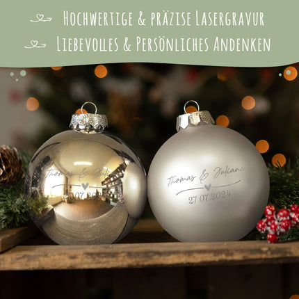 SEO. Gravierte Weihnachtskugel - Wedding Love - Schwarz (matt) Linkreich