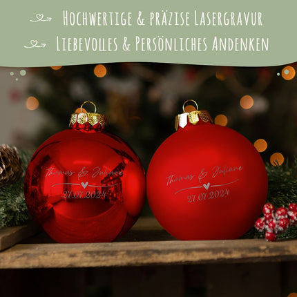 SEO. Gravierte Weihnachtskugel - Wedding Love - Rot (matt) Linkreich