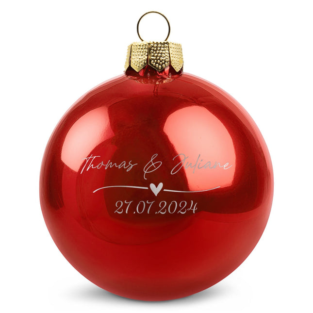 SEO. Gravierte Weihnachtskugel - Wedding Love - Rot (glänzend) Linkreich