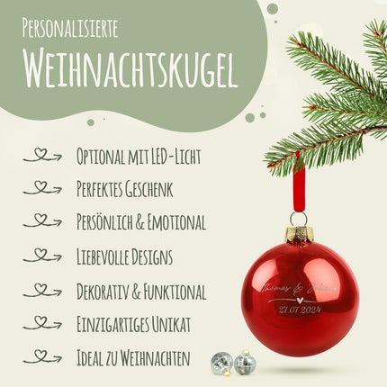 SEO. Gravierte Weihnachtskugel - Wedding Love - Rot (matt) Linkreich