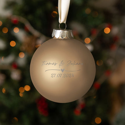 SEO. Gravierte Weihnachtskugel - Wedding Love - Beige (matt) Linkreich