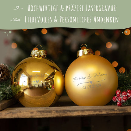 SEO. Gravierte Weihnachtskugel - Wedding Love - Gold (matt) Linkreich