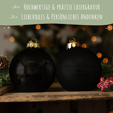 SEO. Gravierte Weihnachtskugel - Wedding Love - Schwarz (matt) Linkreich