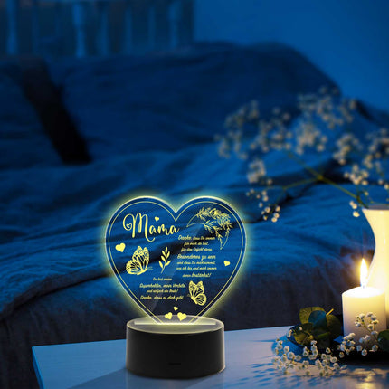 SEO. Graviertes Acrylglas im Danke Mama Design mit LED - Sockel - Linkreich