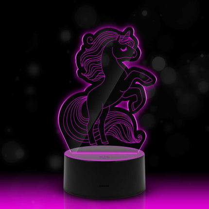 SEO. Graviertes Acrylglas im Einhorn Design mit LED - Sockel - Linkreich