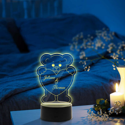 SEO. Graviertes Acrylglas im Teddy Herz Design mit LED - Sockel - Linkreich
