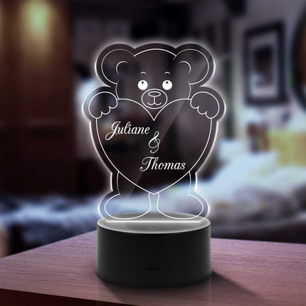 SEO. Graviertes Acrylglas im Teddy Herz Design mit LED - Sockel - Linkreich